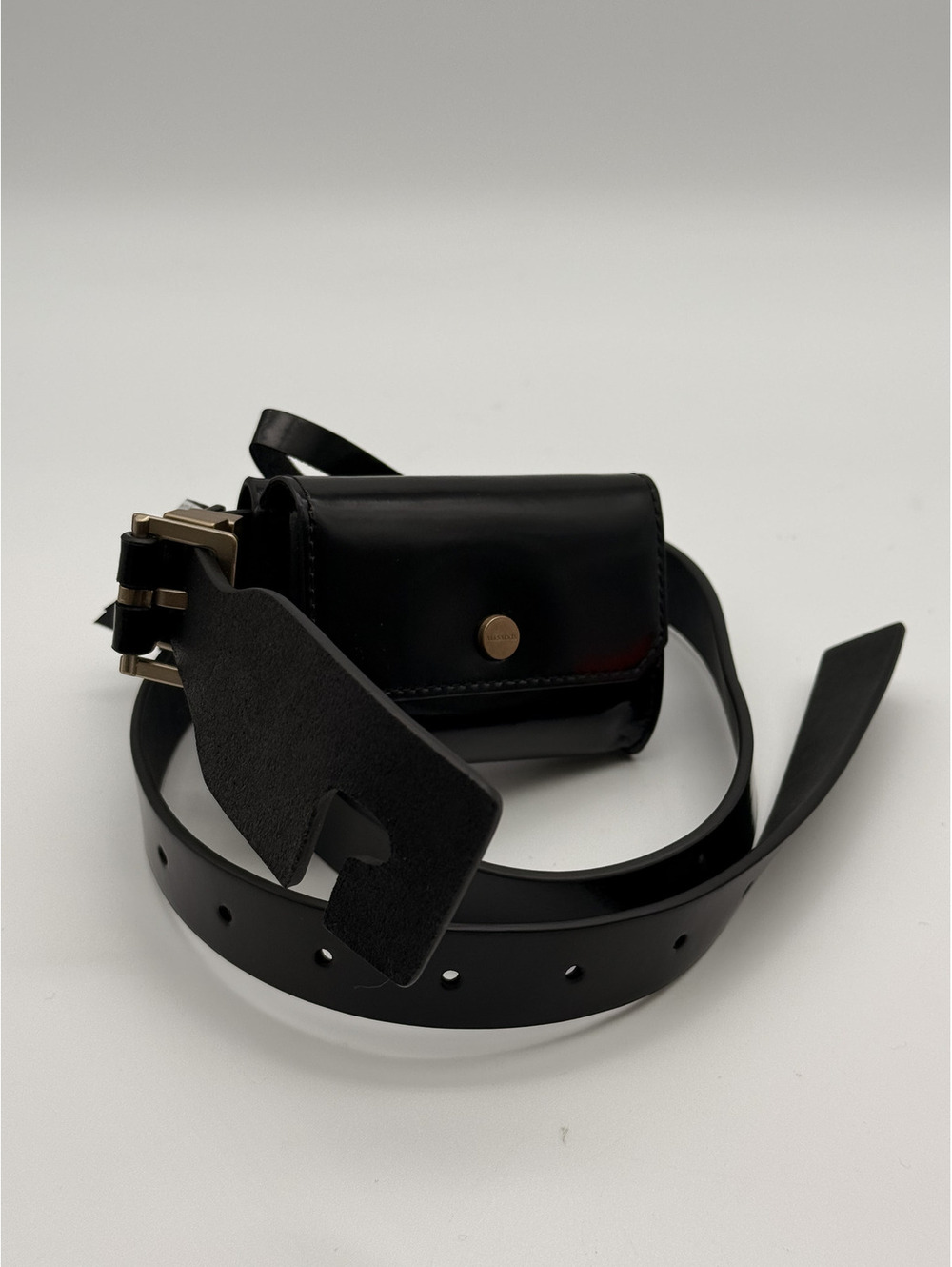 AllSaints Black Leather Belt Bag with Snap Closure